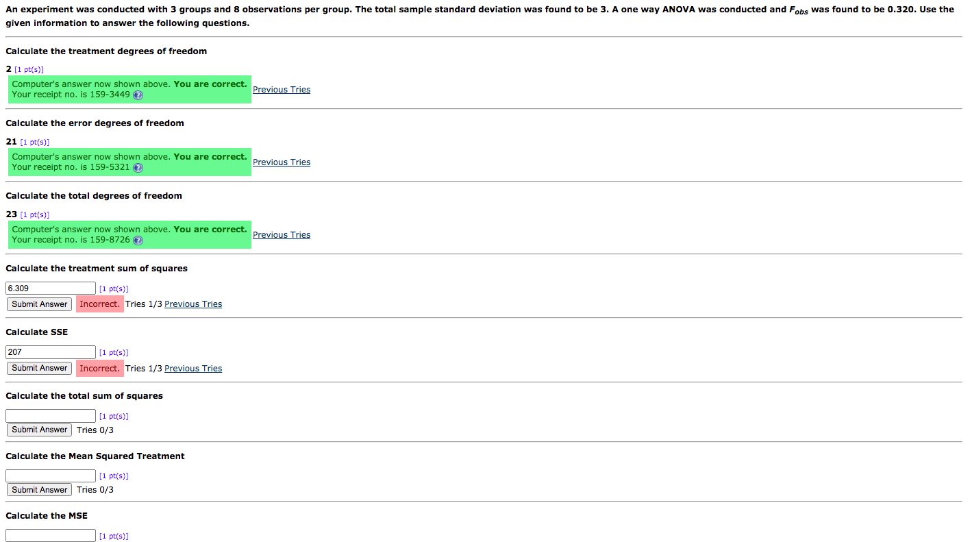 Solved An experiment was conducted with 3 groups and 8 | Chegg.com