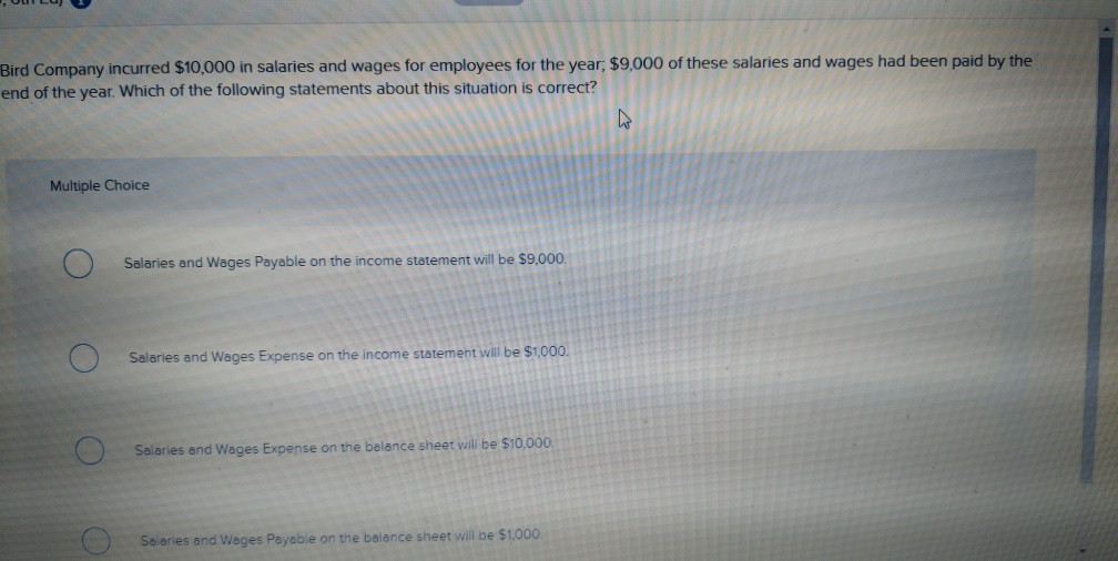 Solved Bird Company incurred 10,000 in salaries and wages