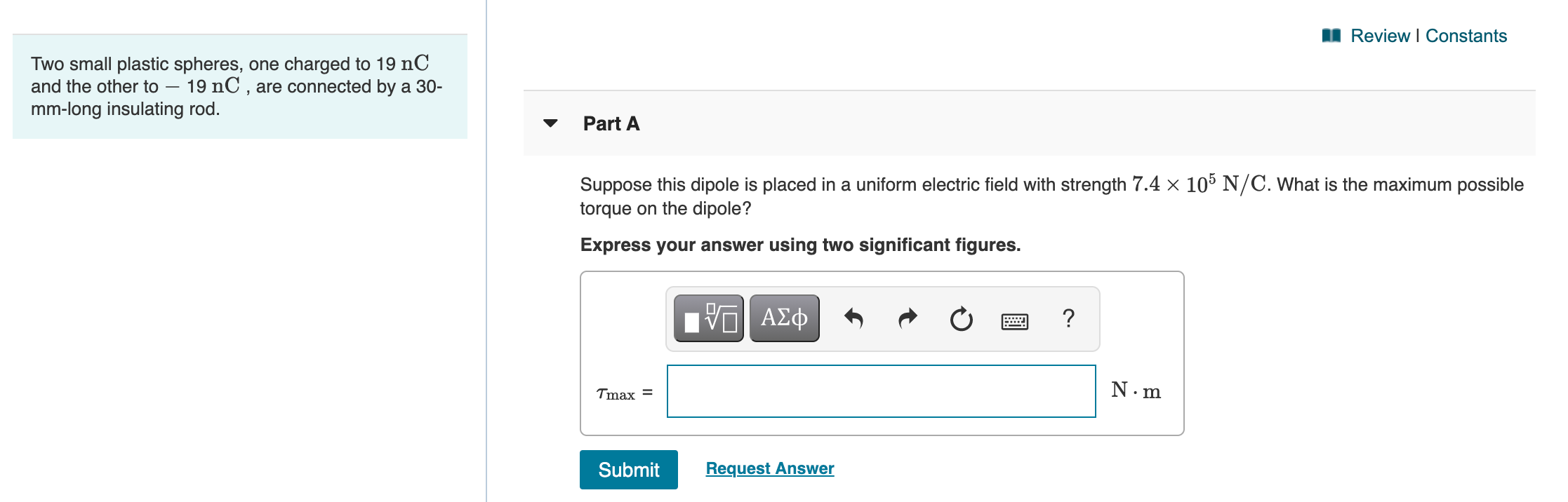 Solved II Review Constants A small plastic sphere with a
