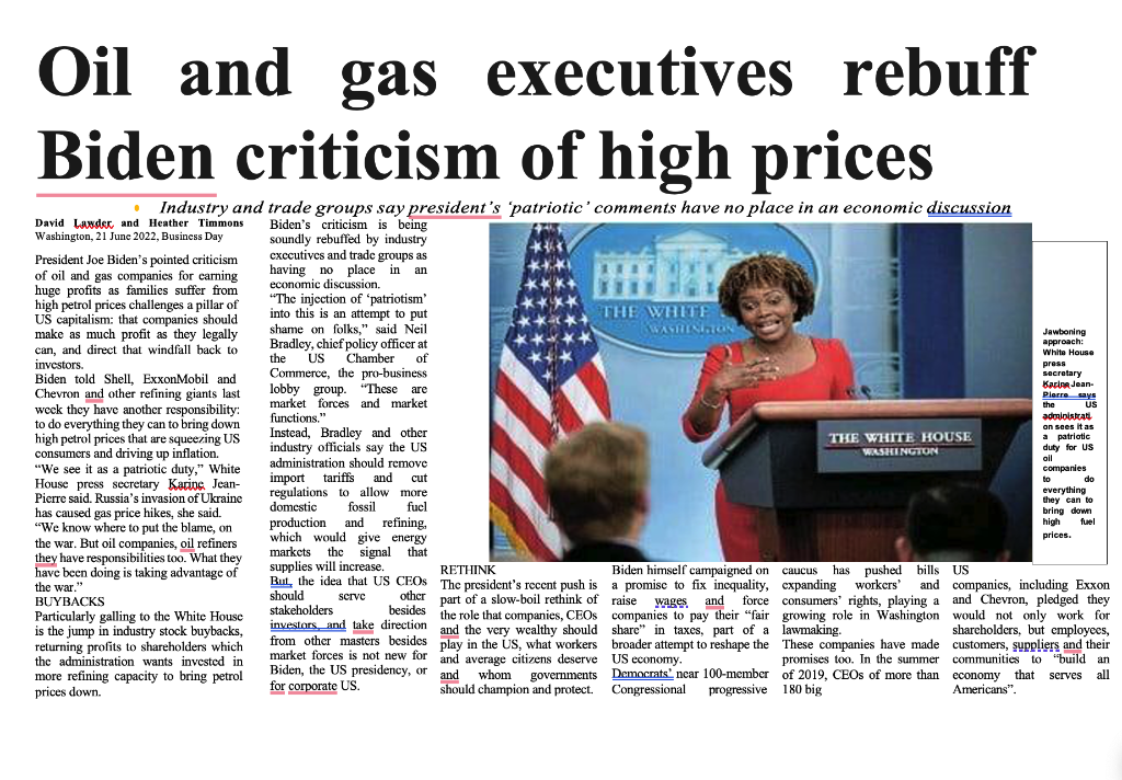 Solved Oil And Gas Executives Rebuff Biden Criticism Of High | Chegg.com