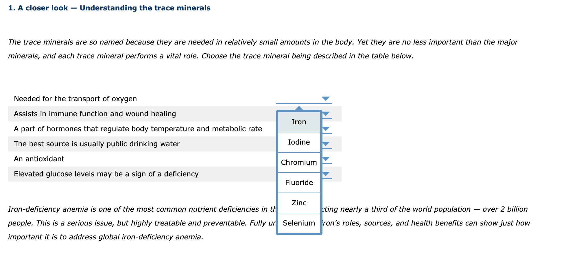 Solved 1. A closer look Understanding the trace minerals