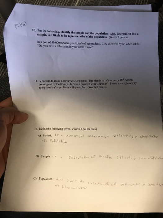 Solved 10. For the following, identify the sample and the | Chegg.com