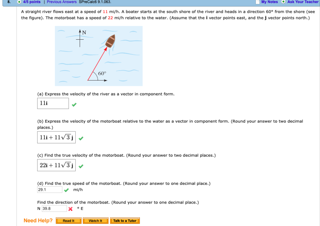 Solved A straight river flows east at a speed of 11 mi/h.