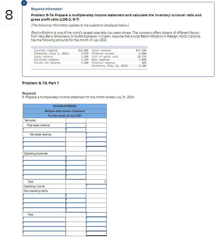 Solved Problem 6-7A Prepare a multiple-step income statement | Chegg.com