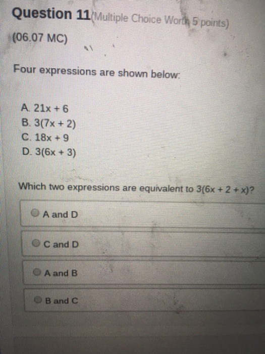 Solved Question 11 Multiple Choice Worth 5 points) (06.07 | Chegg.com