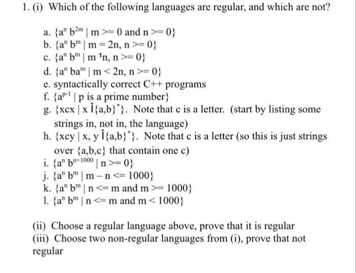 Solved 1. (i) Which of the following languages are regular, | Chegg.com