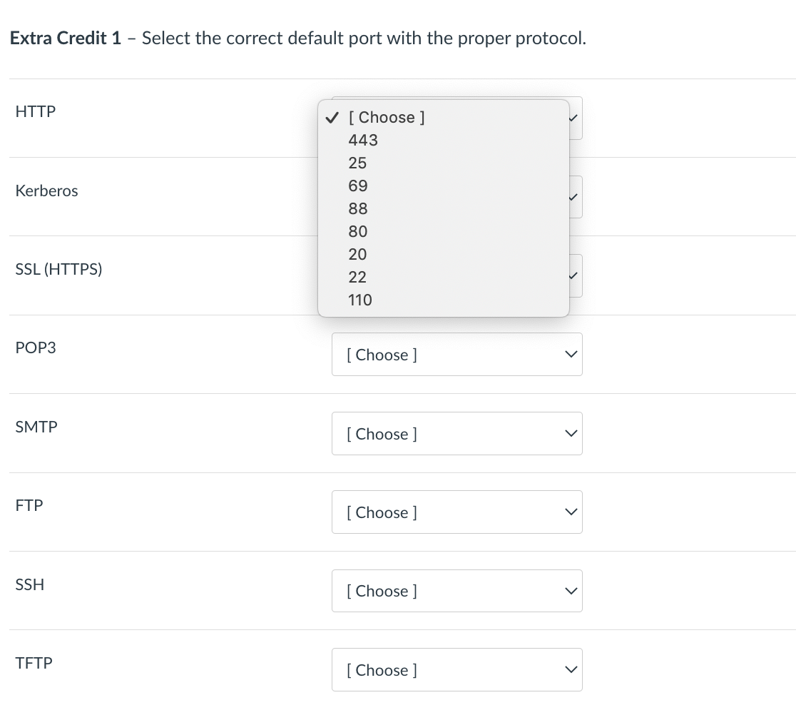 Solved Extra Credit 1 - Select the correct default port with | Chegg.com