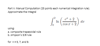 Solved Part Ii Manual Computation 25 Points Each Numerical Chegg Com