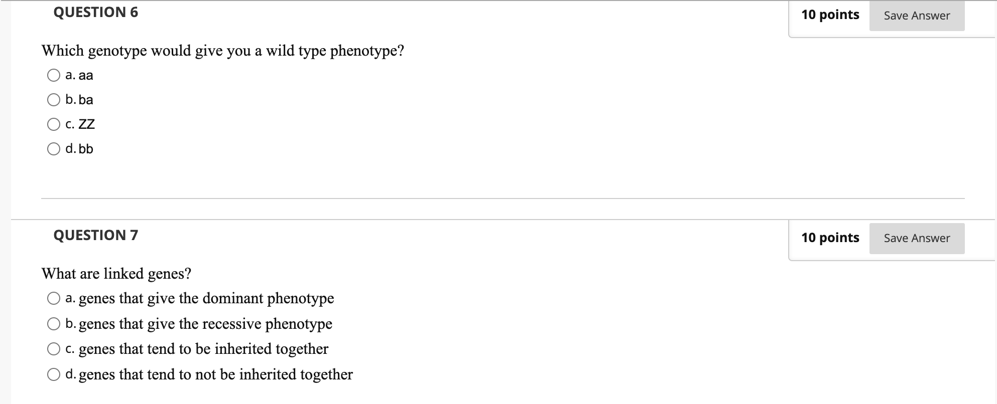 Solved QUESTION 6 10 points Save Answer Which genotype would | Chegg.com