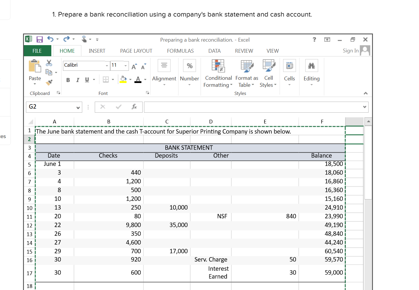 Solved 1. Prepare a bank reconciliation using a company's | Chegg.com