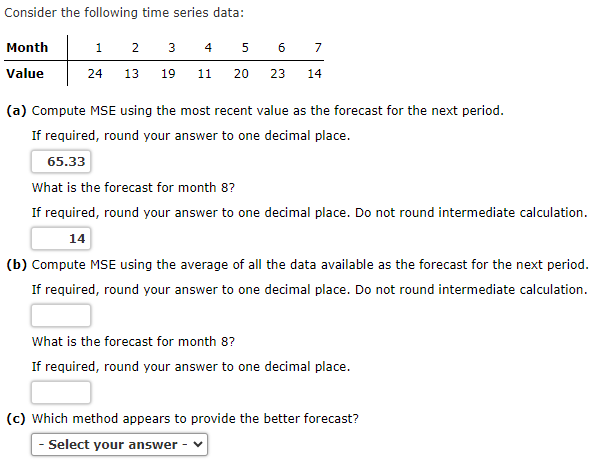 Solved Consider the following time series data: (a) Compute | Chegg.com