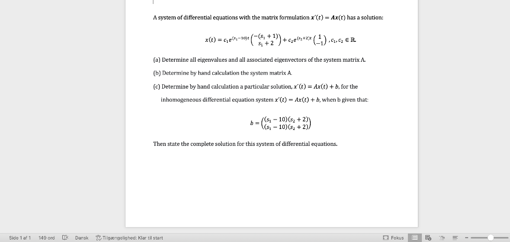 Λ System Of Differential Equations With The Matrix | Chegg.com