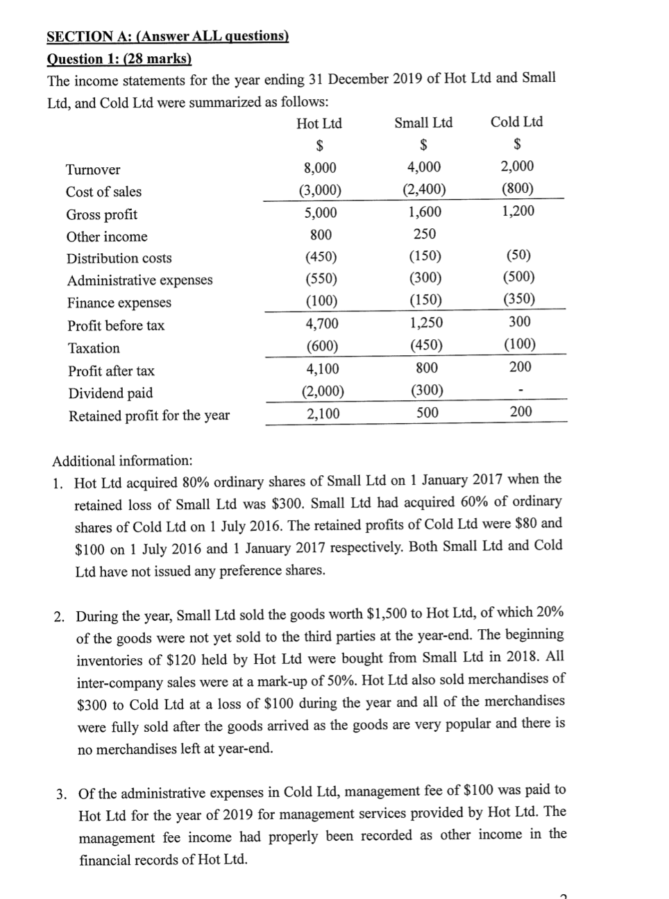 Section A Answer All Questions Question 1 28 Chegg Com