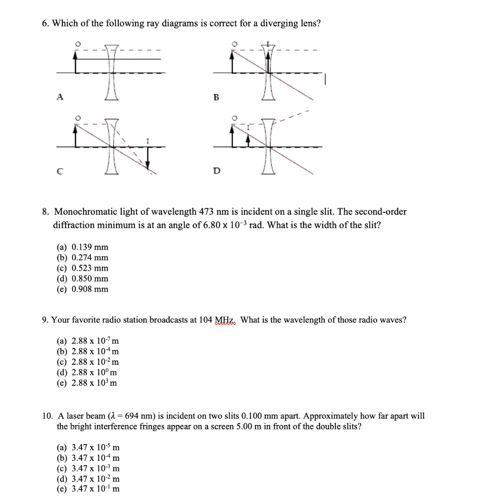 Solved 6. Which of the following ray diagrams is correct for | Chegg.com