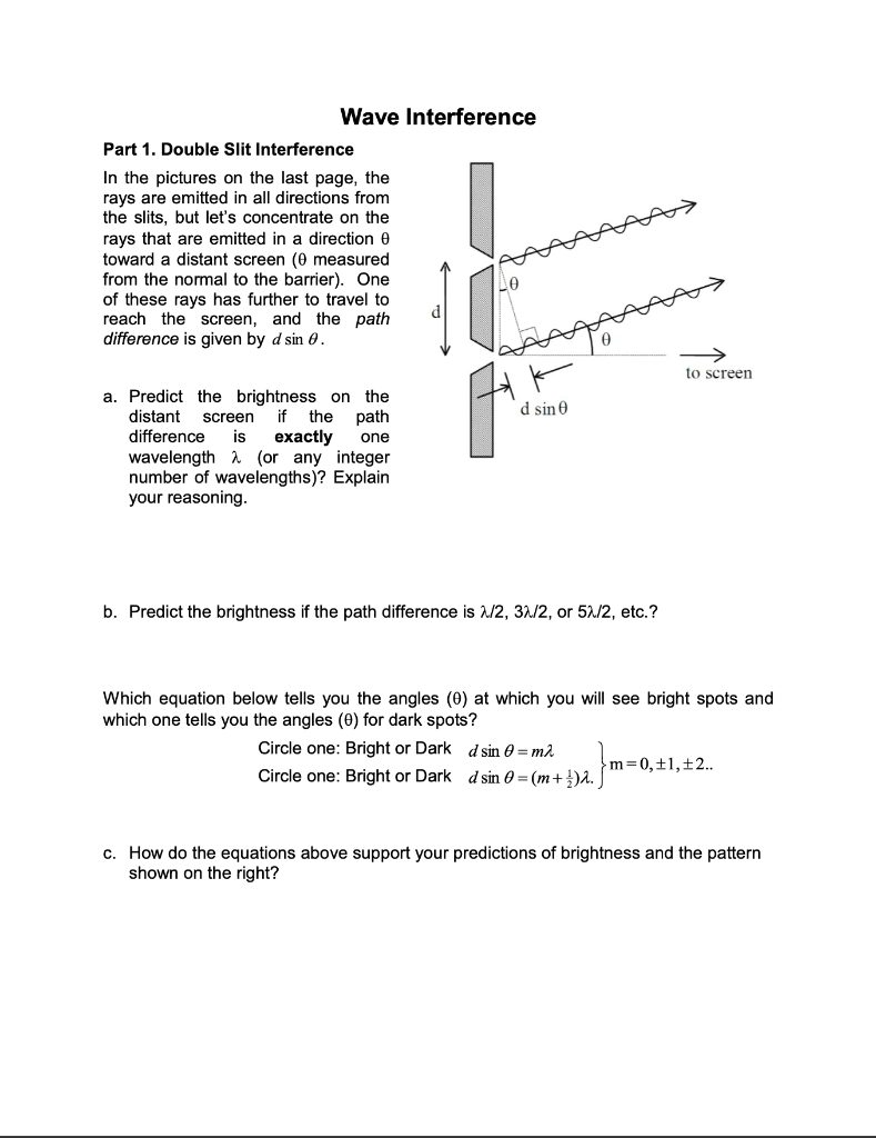 Solved Wave Interference Part 1. Double Slit Interference In | Chegg.com