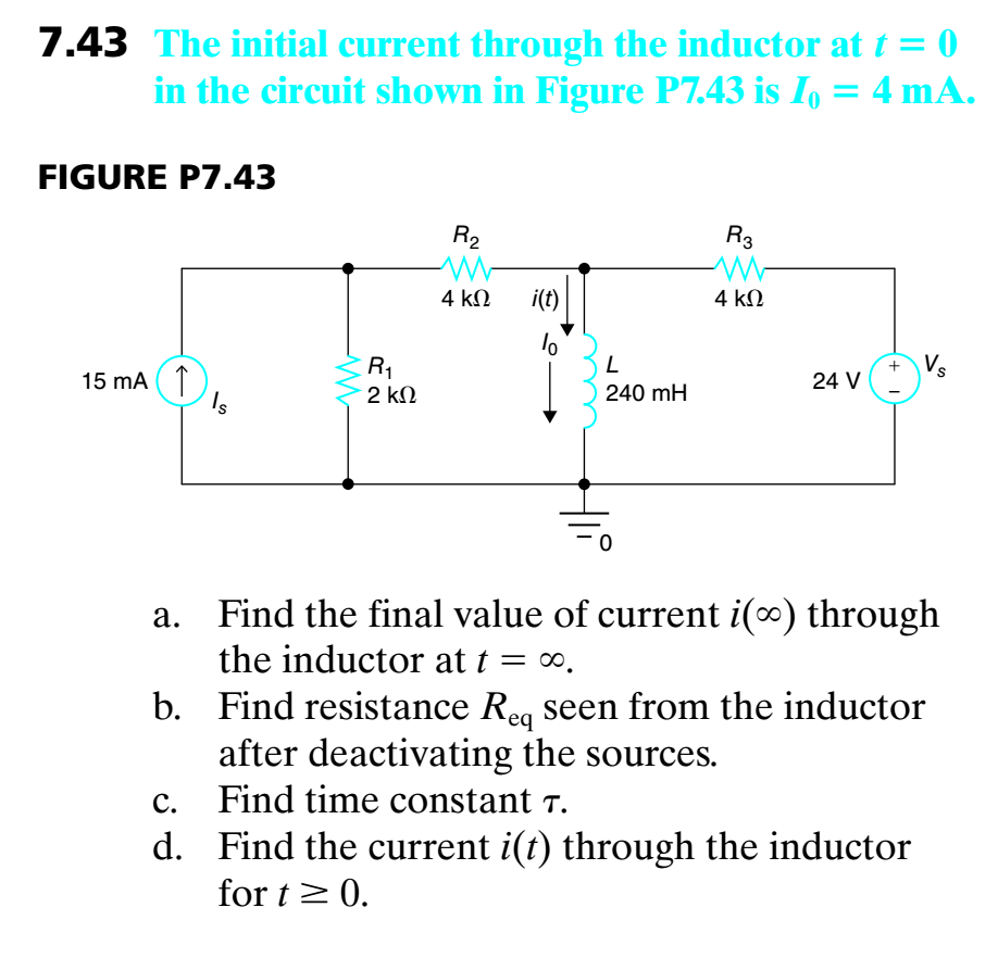 Solved The initial current through the inductor at t 5 0 in