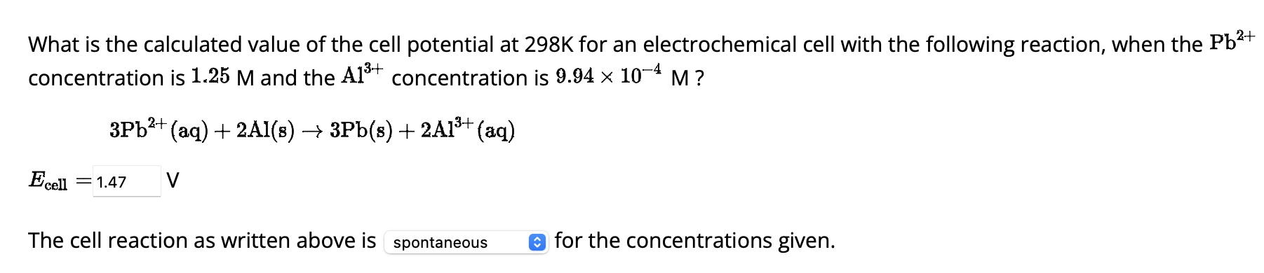 Solved What is the calculated value of the cell potential at | Chegg.com
