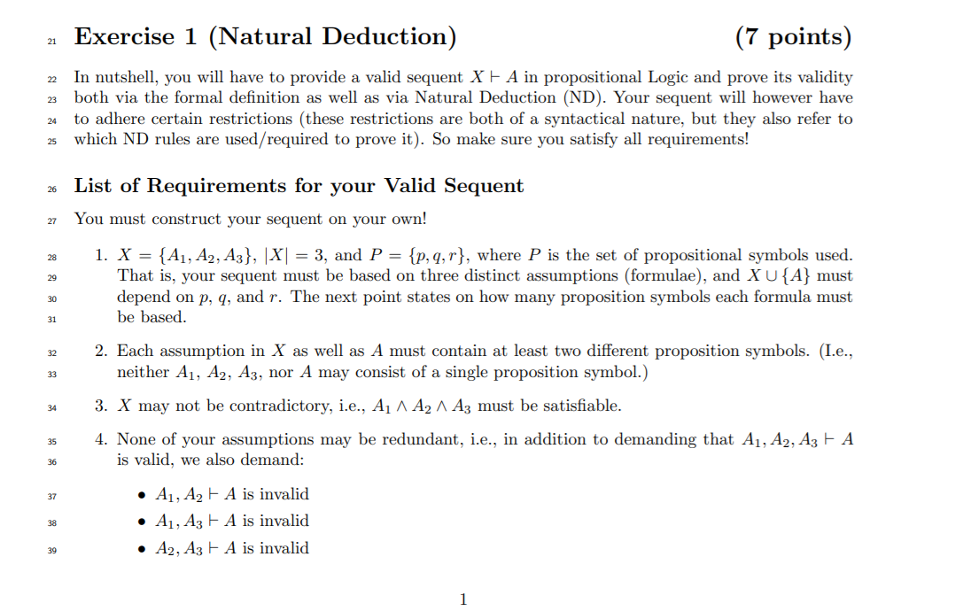 Solved Exercise 1 (Natural Deduction) 21 (7 Points) 22 23 In | Chegg.com