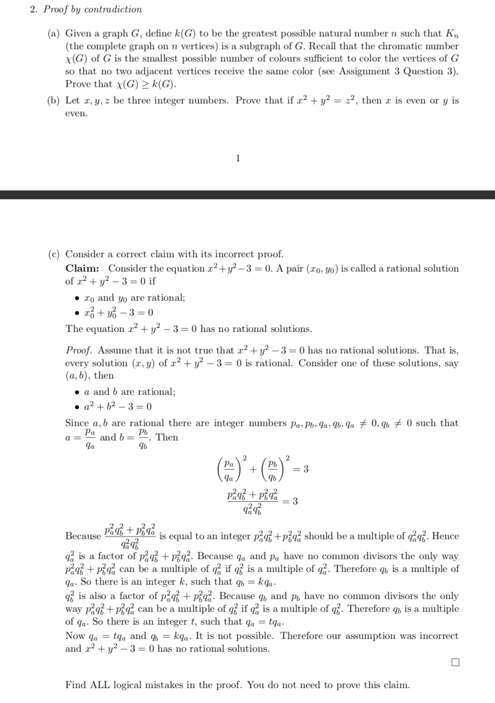 Solved 2 Proof By Contradiction A Given A Graph G Def Chegg Com