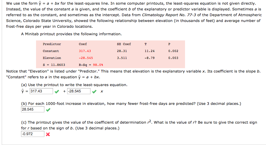 Solved we use the form y = a + bx for the least-squares | Chegg.com