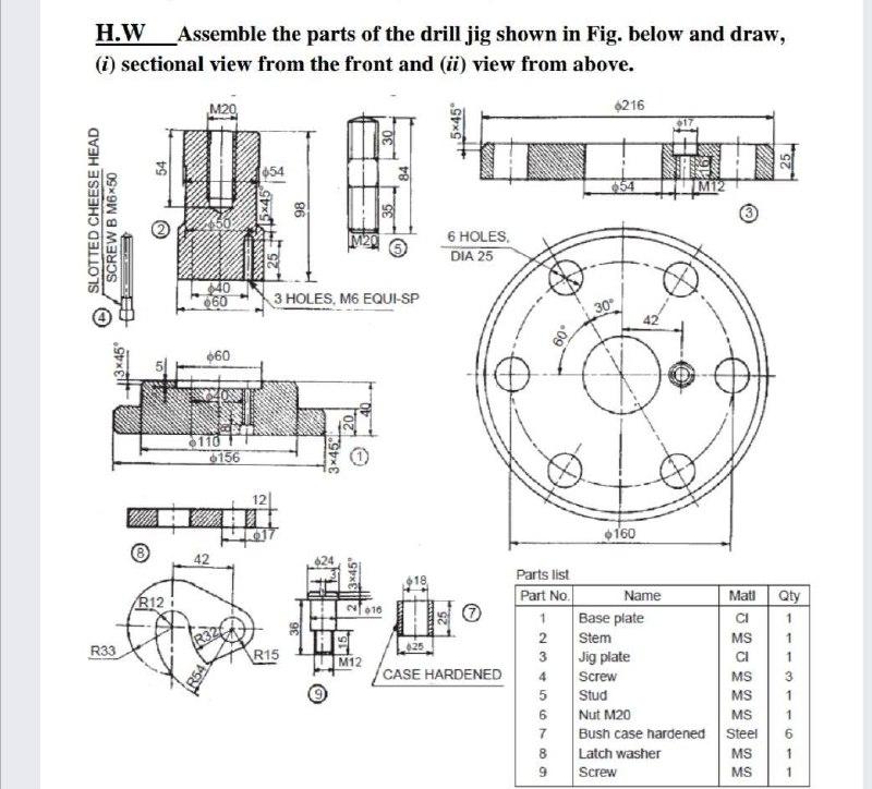 Solved H.W Assemble the parts of the drill jig shown in Fig.