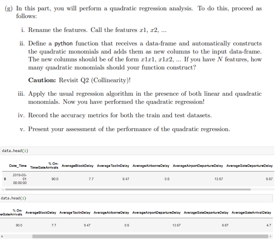 (g) In this part, you will perform a quadratic | Chegg.com