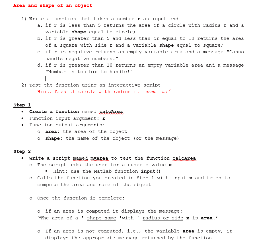 Solved Area Shape Object 1 Write Function Takes Number R Input R Less 5 Returns Area Circle Radi Q