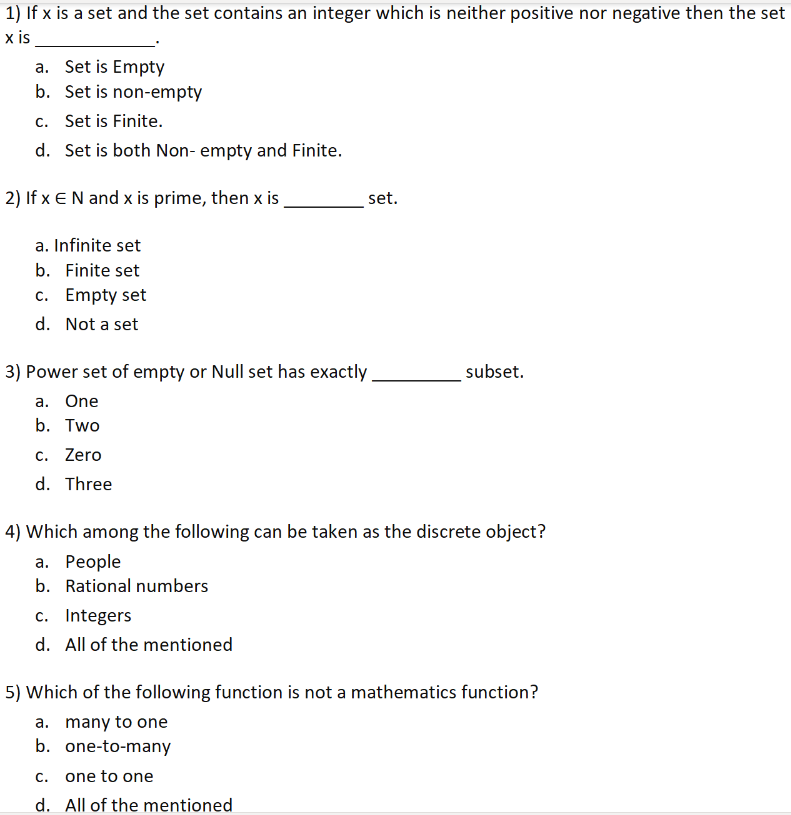 Solved 1) If x is a set and the set contains an integer | Chegg.com