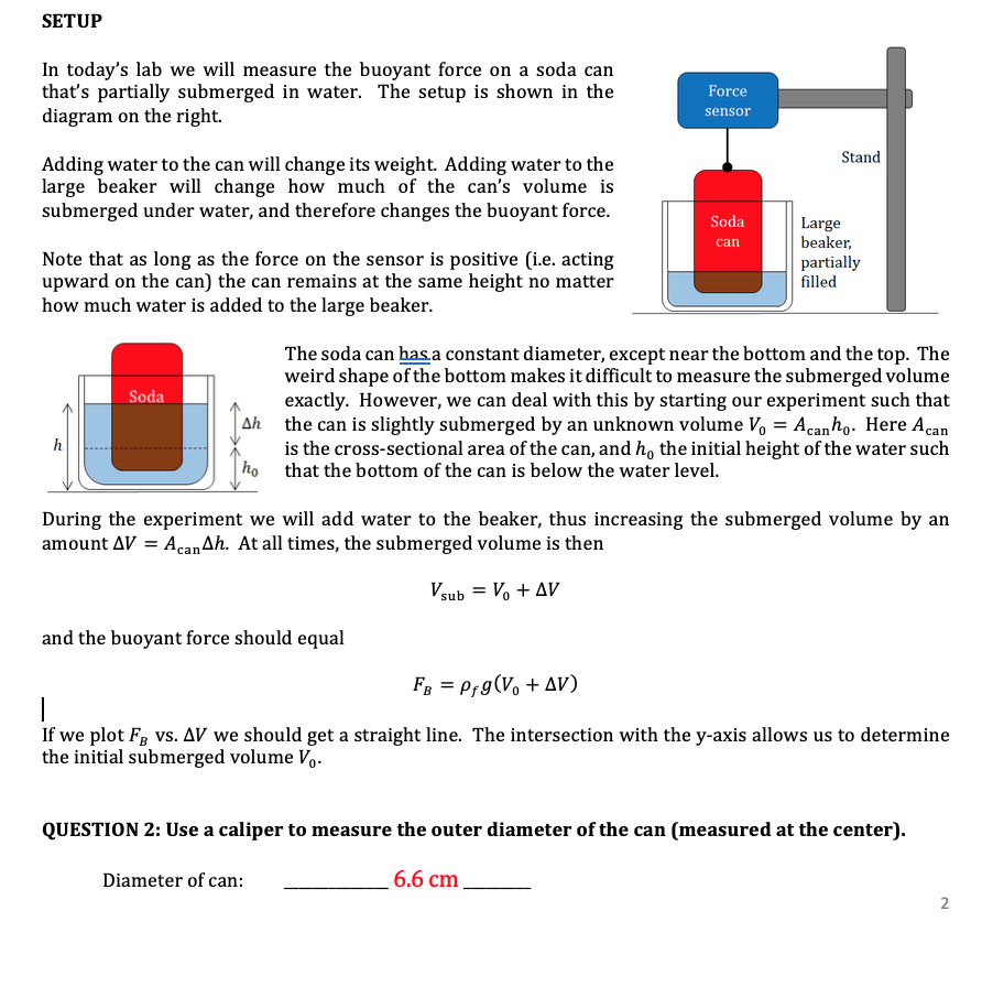 Solved SETUP In today's lab we will measure the buoyant