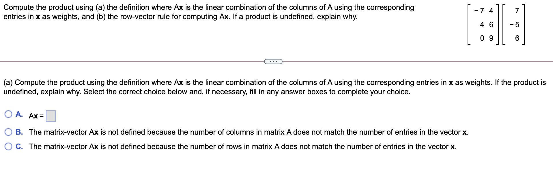 Solved Compute the product using (a) the definition where Ax | Chegg.com