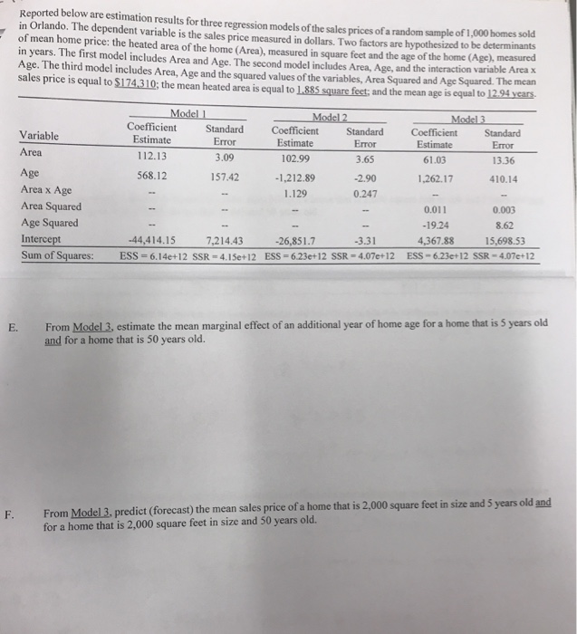 Reported Below Are Estimation Results For Three | Chegg.com