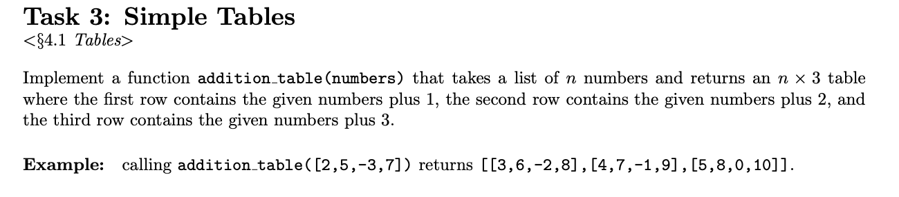 Solved Task 3: Simple Tables Implement a | Chegg.com