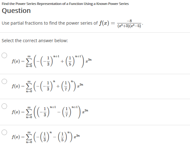 Solved Find the Power Series Representation of a Function | Chegg.com