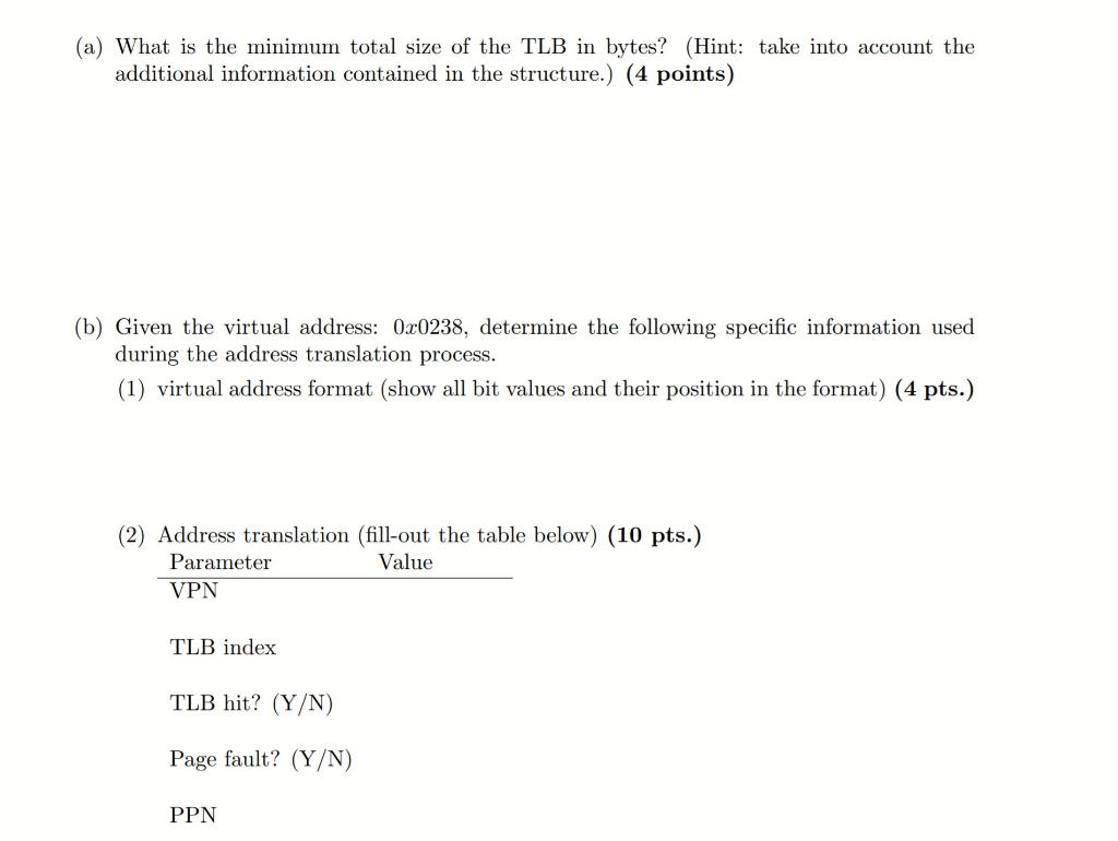 Solved Suppose a small memory system with a TLB (translation | Chegg.com