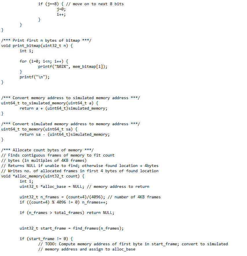 /∗∗∗ Finds n−frames of free contiguous memory ∗∗∗/ // | Chegg.com
