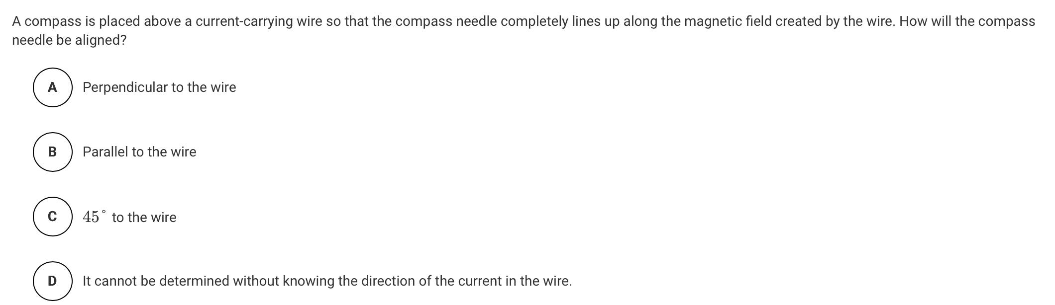 Solved A compass is placed above a currentcarrying wire so