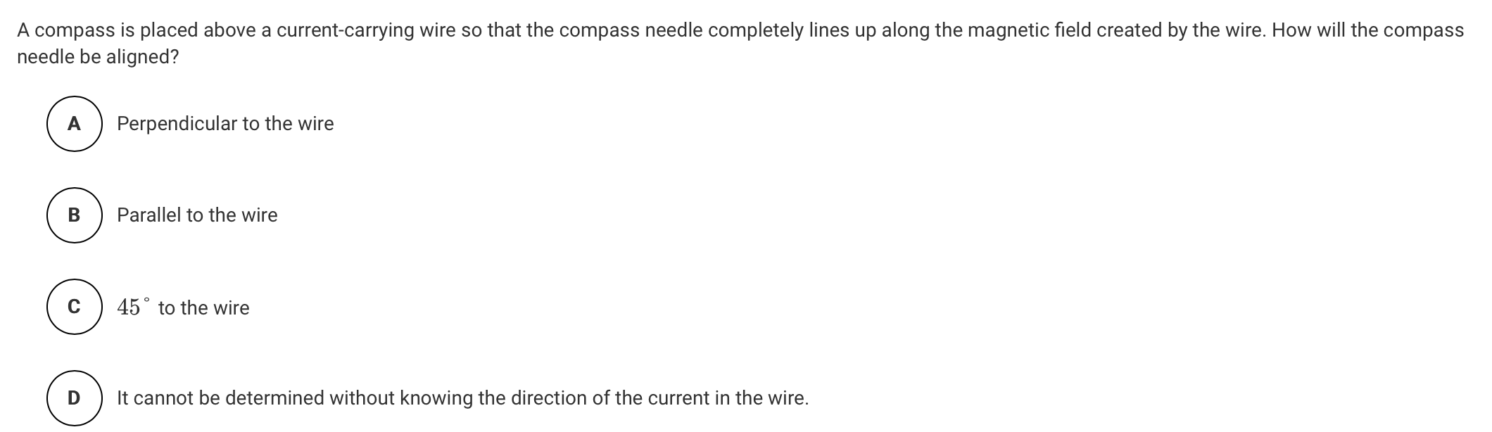 Solved A compass is placed above a current-carrying wire so | Chegg.com