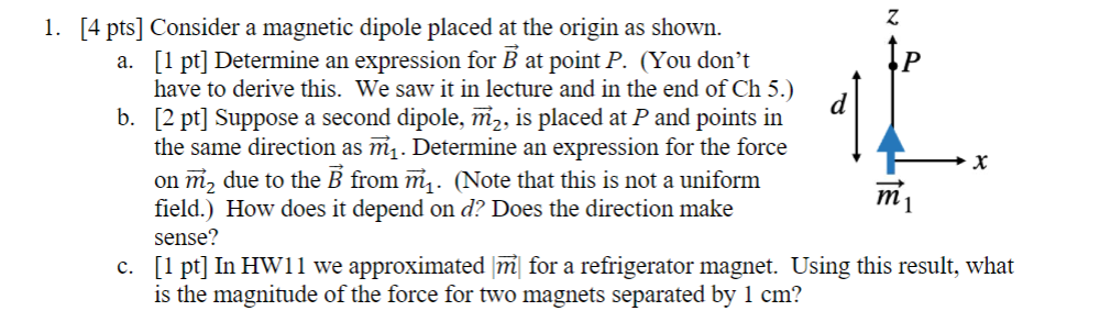 Solved Z 1. [4 pts] Consider a magnetic dipole placed at the | Chegg.com