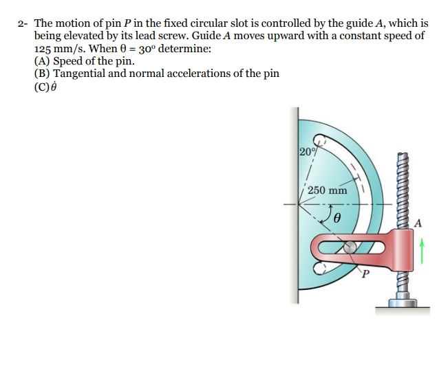 Solved 2 The motion of pin P in the fixed circular slot is