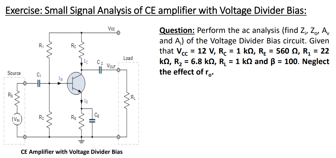 Solved Exercise Small Signal Analysis of CE amplifier with