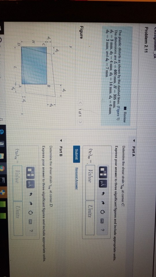 Solved Problem 2.11 Part A Determine the shear strain 7/ay | Chegg.com