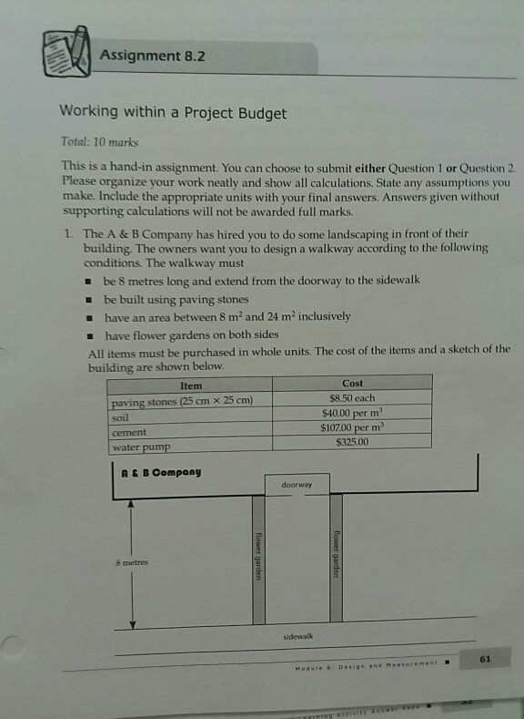 Assignment 8.2 Working within a Project Budget Total: | Chegg.com