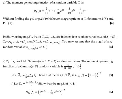 Solved 1 A The Moment Generating Function Of A Random Va Chegg Com