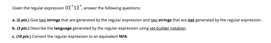 Solved Given the regular expression 02*12*, answer the | Chegg.com
