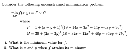 Solved Consider The Following Unconstrained Minimization | Chegg.com