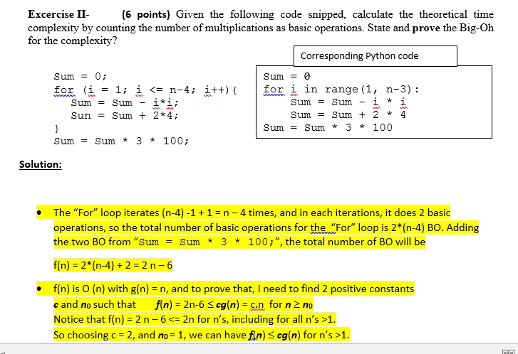 Solved Excercise II- (6 points) Given the following code | Chegg.com
