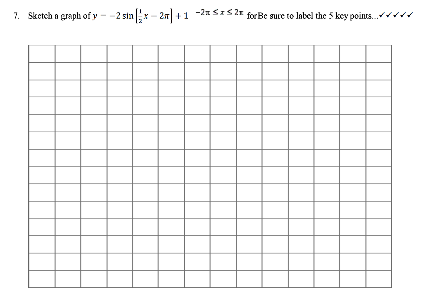 Solved 7. Sketch A Graph Of Y = -2 Sin [²x − 2π] + +1 -2x ≤ 