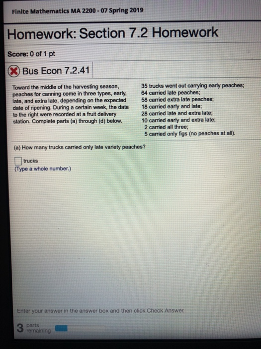 Solved Finite Mathematics MA 2200-07 Spring 2019 Homework: | Chegg.com