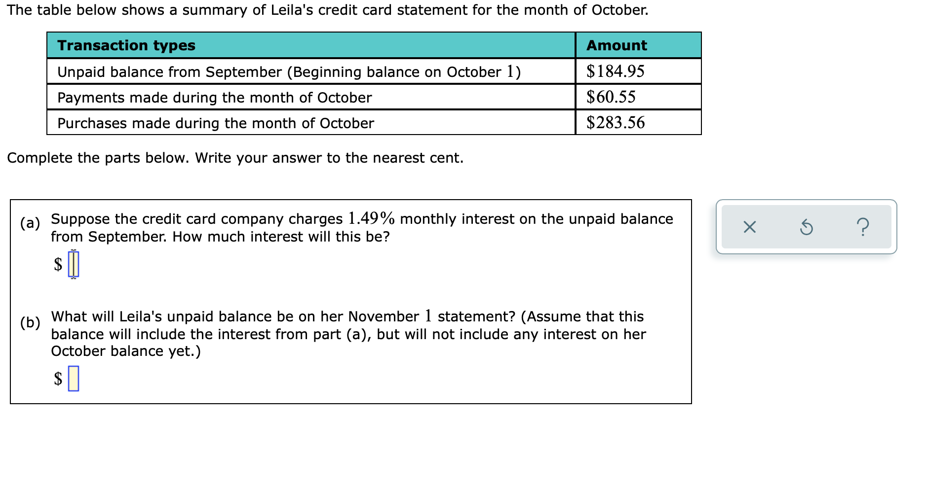 Solved The Table Below Shows A Summary Of Leila s Credit Chegg