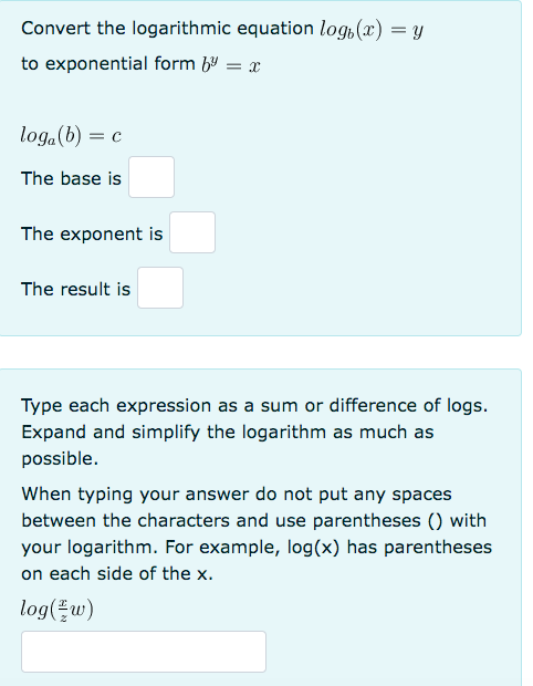Solved Convert the logarithmic equation logb(x)=y to | Chegg.com